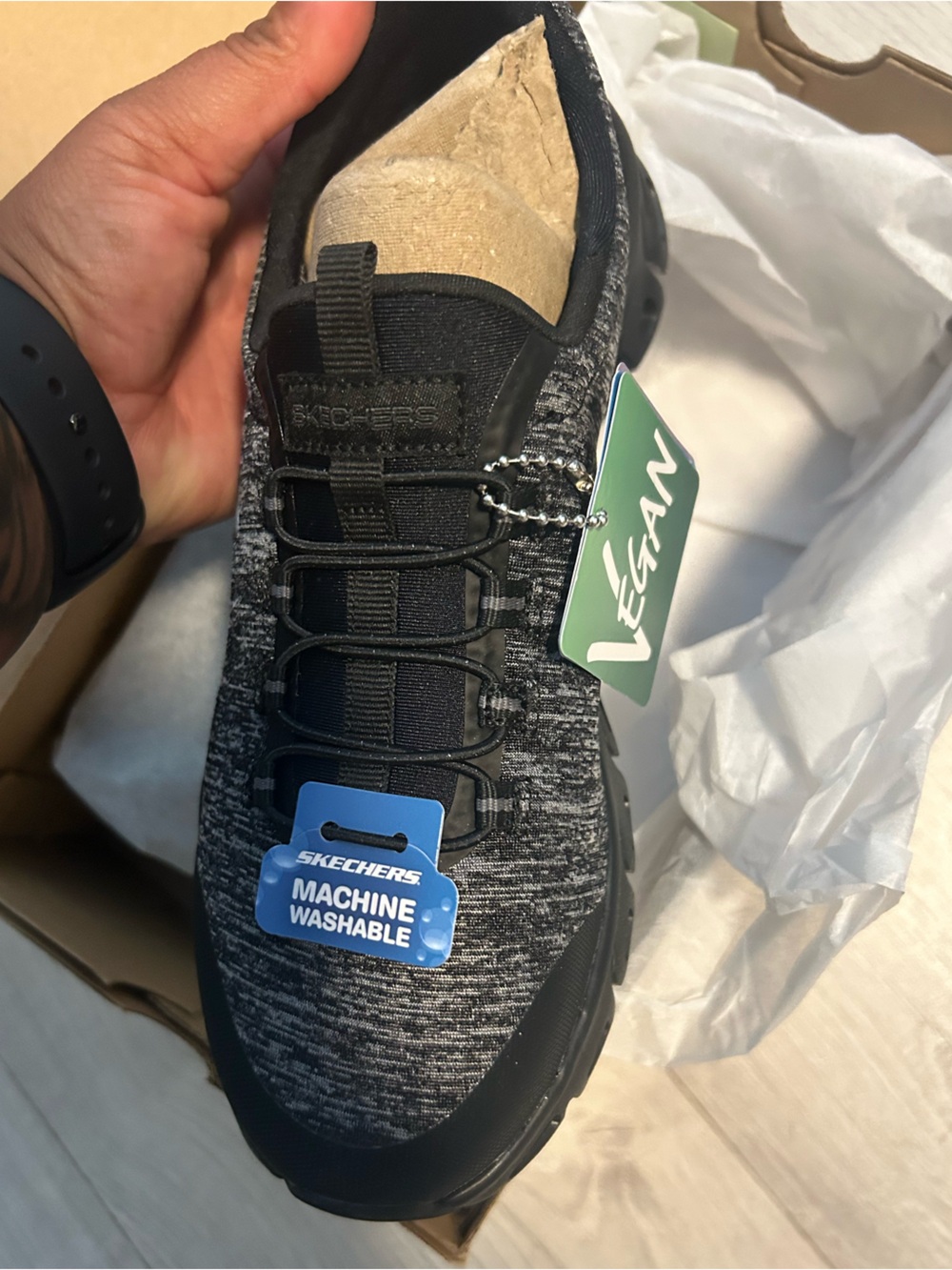 Skechers Woman’s Black and Gray Slip-On Athletic Sneaker - Picture 4 of 7